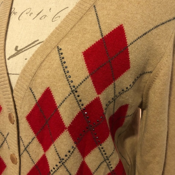 1[Escada] Tan & red hematite beaded cardigan - Picture 3 of 8